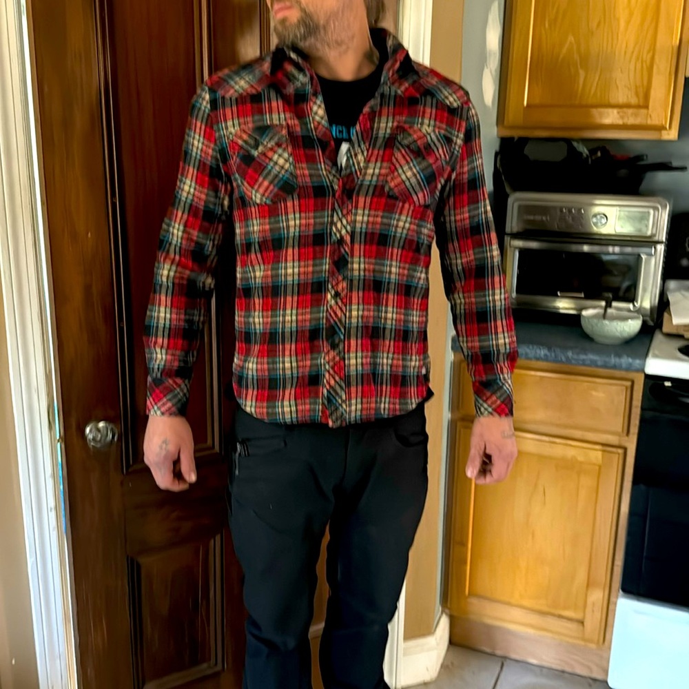 Micros brand,Flannel plaid button down shirt